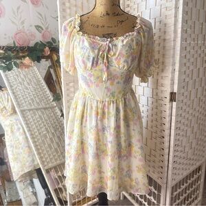 Butter Yellow Floral Puff Sleeve Dress